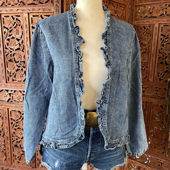Jackets & Blazers - Vintage Unbranded Denim Jean Open-Front Jacket with Ruffle Hemline